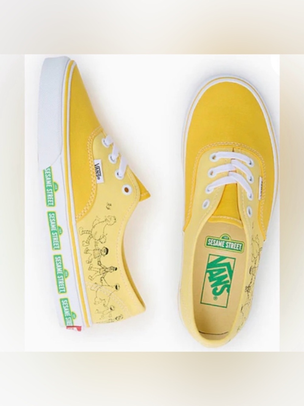 EUC [Vans] Sesame Street Family Yellow Tennis Shoes Sneakers Ladies 5 = Kids 3.5 - Picture 2 of 13
